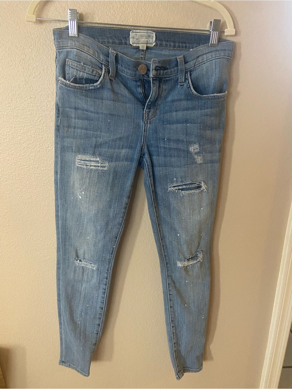Current/Elliott Light Blue Distressed Skinny Jeans